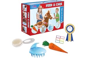 PonyCycle Horse Pony Toys Feed & Care Grooming Kit, 5 Piece Assortment. Groming Brush, Pet Brush, Carrot, Sticker, Name Tag for Boys and Girls, for Model E, U and Model X