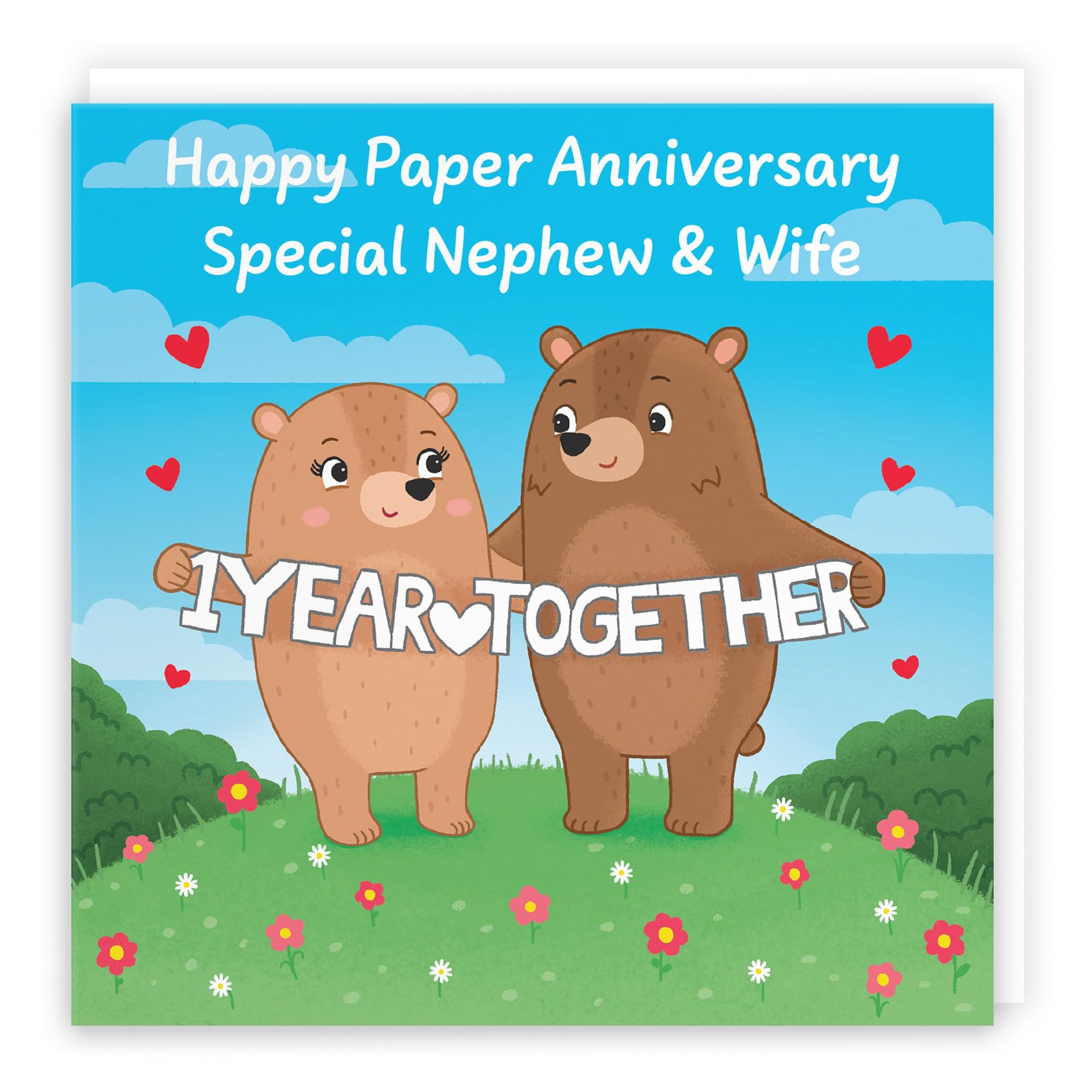 Hunts England - Nephew And Wife 1st Anniversary Card - Paper Anniversary - First Anniversary - 1 Year - Cute Fun Bears Card - Love Story Collection