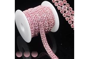 PEARLY JUN 3 Yards 3 Rows Light Rose Pink Rhinestone Chain Bling Crystal Trips Diamond Applique Silver Fringe Trim for Crafts Dress Applique Clothing Sewing Embellishments