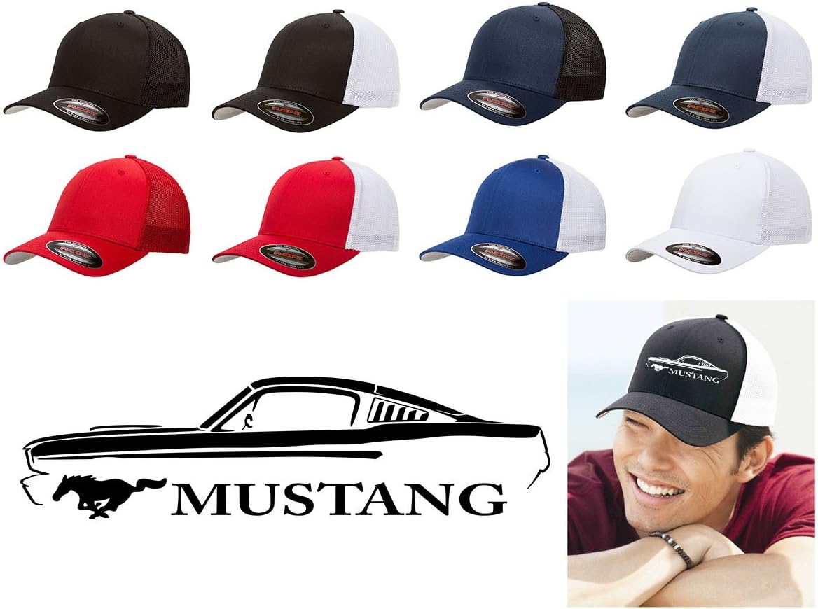1965 1966 Ford Mustang Fastback Classic Outline Design Flexfit Trucker hat Cap