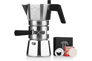 Bincoo 120ML/2 Cup Stovetop Espresso Maker Double Valve Moka Pot with Thermostat Extractor,Italian Espresso Moka Pot with Powder Dispenser and Filter Paper for Home,Silver
