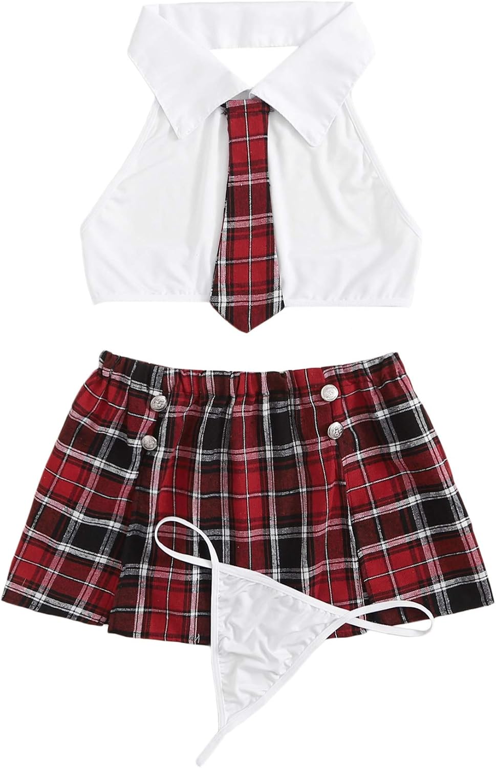 DIDK Women's 3Pcs Cute Adult Uniform Schoolgirl Costume Lingerie Set with Thong: Clothing
