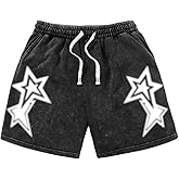 SOLY HUX Men's Star Graphic Y2k Vintage Drawstring Waist Wide Leg Track Shorts Summer Bottoms Streetwear