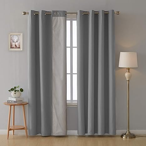 Deconovo 2er Set Vorhang mit Ösen für Wohnzimmer Oxford Thermovorhang Gardinen 229x117 cm Hellgrau