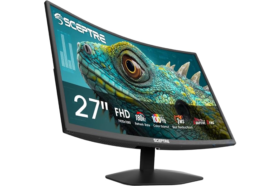 New! Sceptre Curved 27-inch Prime Gaming Monitor DisplayPort x2 180Hz HDMI x2 180Hz 1500R 1ms Build-in Speakers, Machine Black 2027 (C275B-FW180T Series)