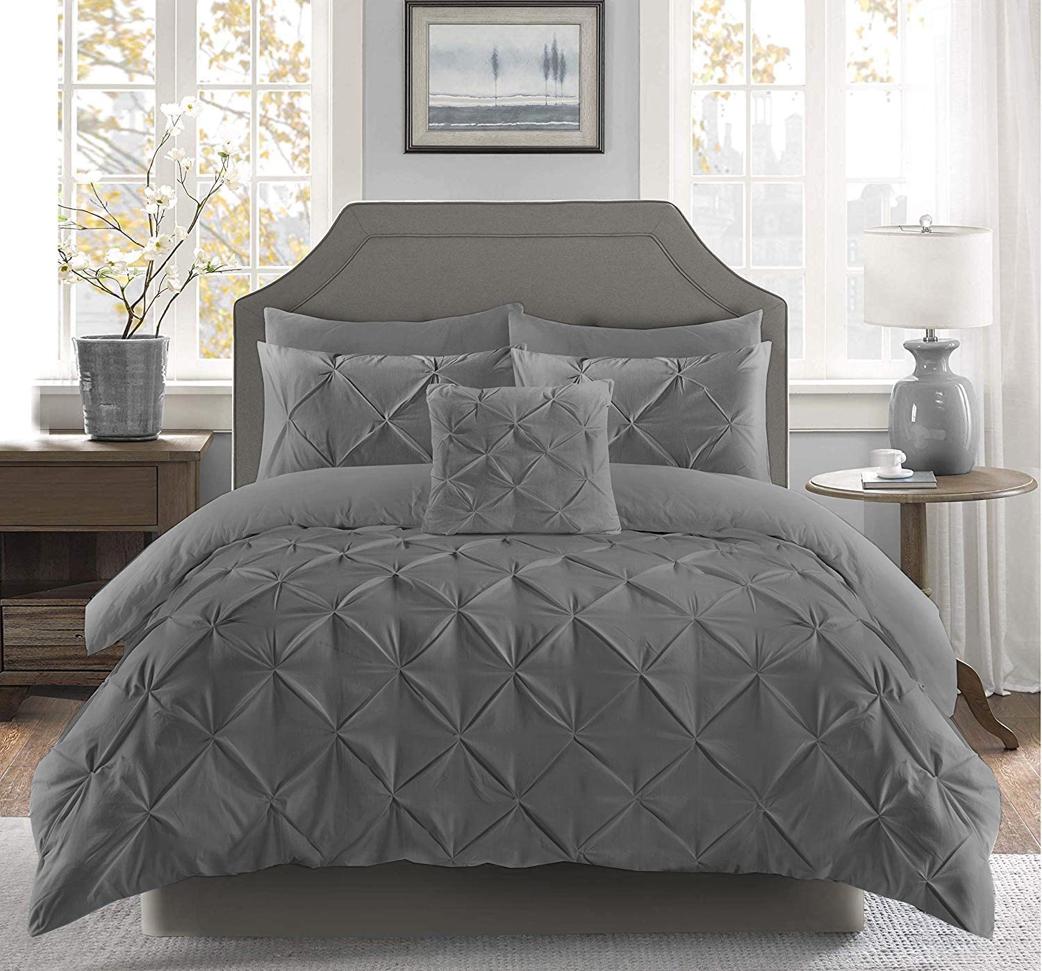 Generic Luxury Pintuck Pinch Pleat Duvet Cover Set 100% Cotton With Pillowcase Ultra Soft% Breathable Hotel Quality Quilt Bedding Covers Sets All UK Sizes (Chracoal, Super King), GAL12