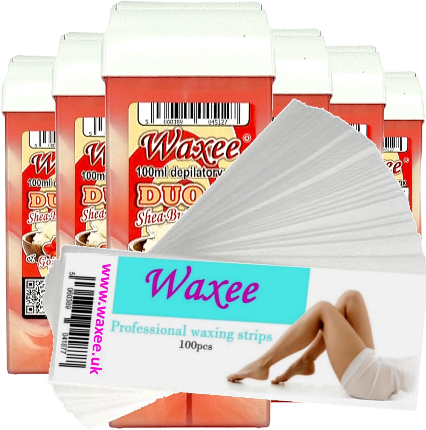 Roll on wax roller wax cartridge 100ml- Waxee DUO wax refill 6pcs+ 100 waxing strips (DUO- Lemon & Honey)