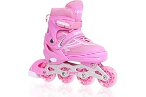 PIPIZHU Kids Inline Skates for Girls Boys, Youth and Adult, Adjustable Blades Roller Quad Skates for Men and Women with Full Wheels Illuminating, Outdoor Skates