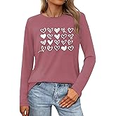 Valentines Shirts for Women:Heart Love Valentines Long Sleeve Shirts Funny Valentine's Day Tee Tops