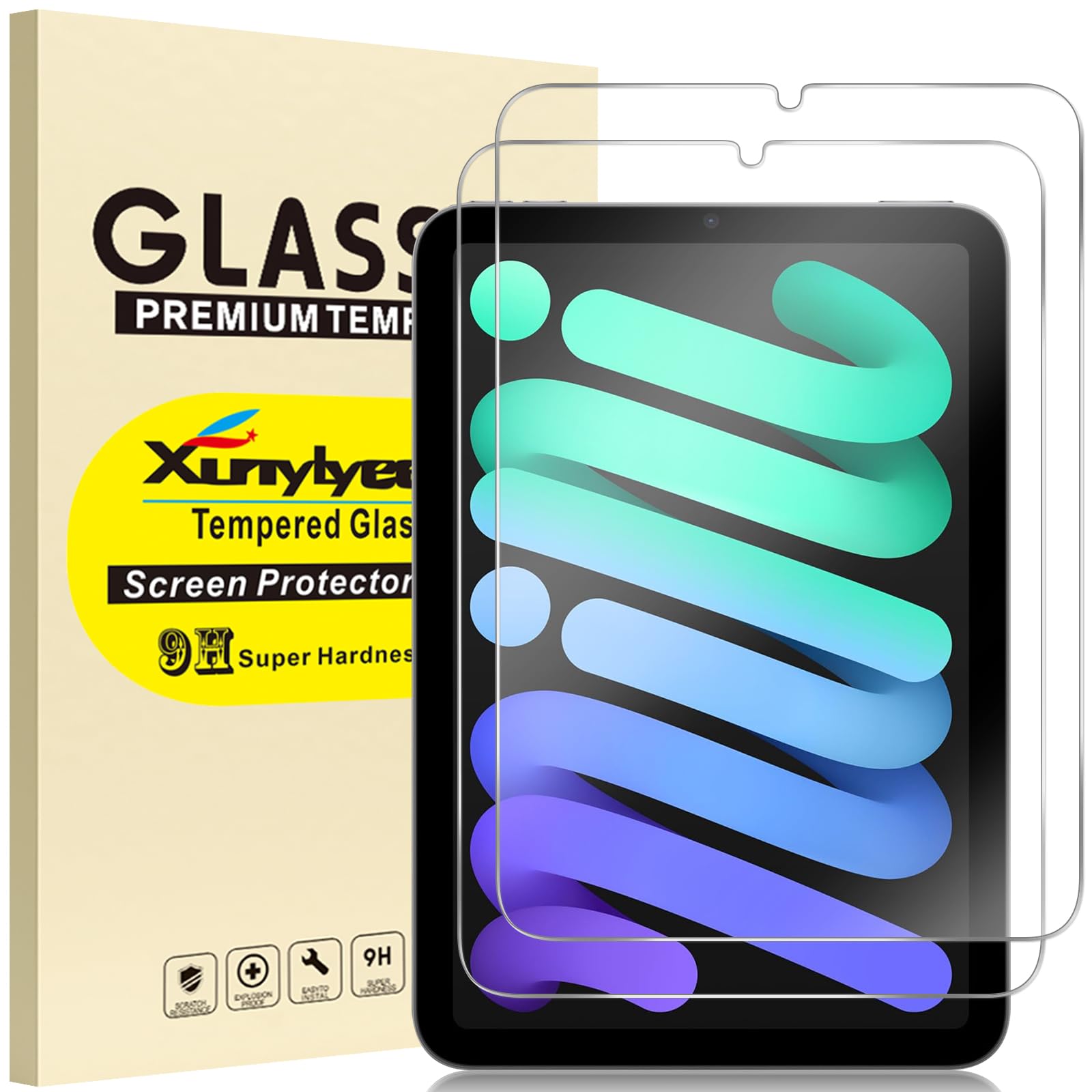 Photo 1 of XunyLyee 2 Pack, Screen Protector for iPad Mini 7 A17 Pro 7th Generation 2024/ Mini 6th Generation 8.3 inch Tempered Glass Film Easy Installation
