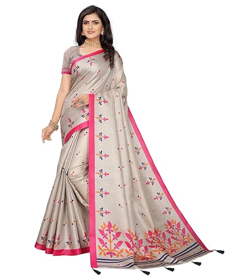 Style women's khadi silk printed designer saree (Grey)