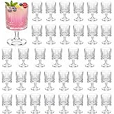 FillTouch Mini Vintage Goblet Glasses Set, 7.5 oz Small Plastic Water Goblets Unbreakable Clear Wine Cups Bulk Cocktail Glasses for Wedding Dining Birthday Guest Gift(48 Pcs,Rhombus)