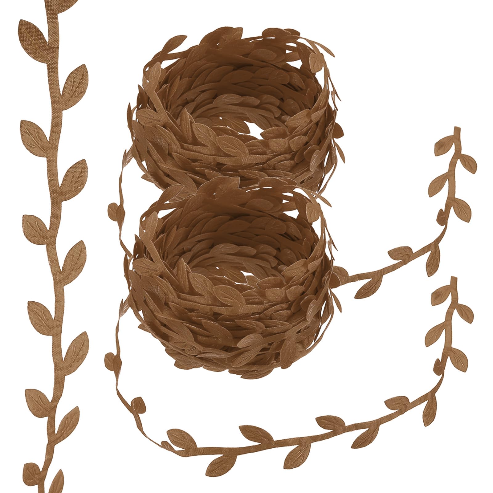 PATIKIL 22 Yards Brown Leaf Ribbon, Leaves Trim Rope Artificial Leaf String for Christmas Wreath Making Gift Wrapping Wedding Decoration, Style 8