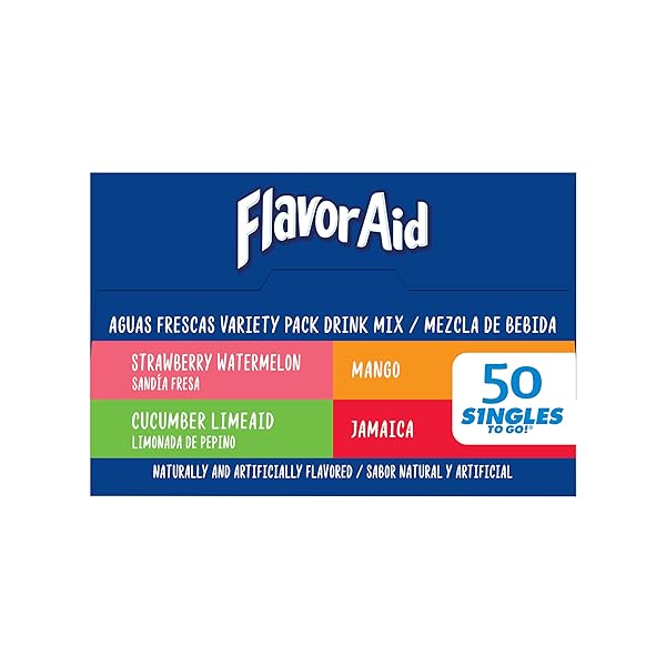 FLAVOR AID AGUAS FRESCAS SINGLES TO GO VARIETY PACK, POWDERED DRINK MIX, 1 BOX (50 SINGLE SERVINGS)
