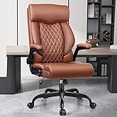 High Back Executive Office Chair - Ergonomic Computer Desk with Rocking Function, Leather Managerial with Adjustable Flip-Up Armrests and Lumbar Support