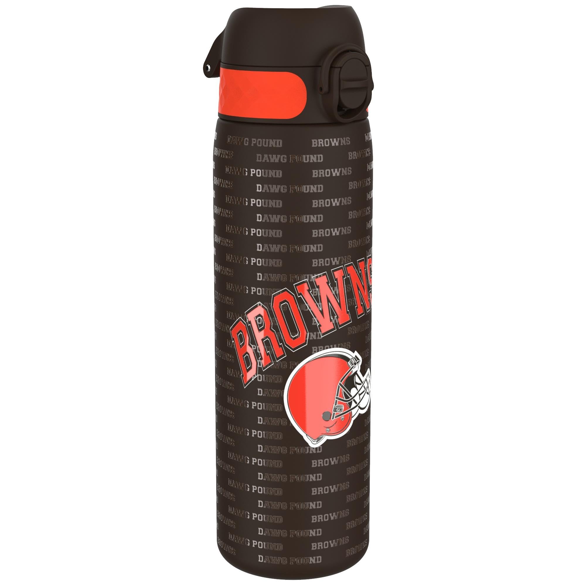 Ion8 NFL Cleveland Browns Lightweight Steel Water Bottle, 600 ml/20 oz, Non-Insulated, Leak Proof, Easy to Open, Secure Lock, Dishwasher Safe, Flip Cover, Fits Cup Holders, Metal Water Bottle