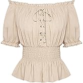 Scarlet Darkness Women Renaissance Off Shoulder Blouse Smocked Waist Pirate Shirt Peplum Tops