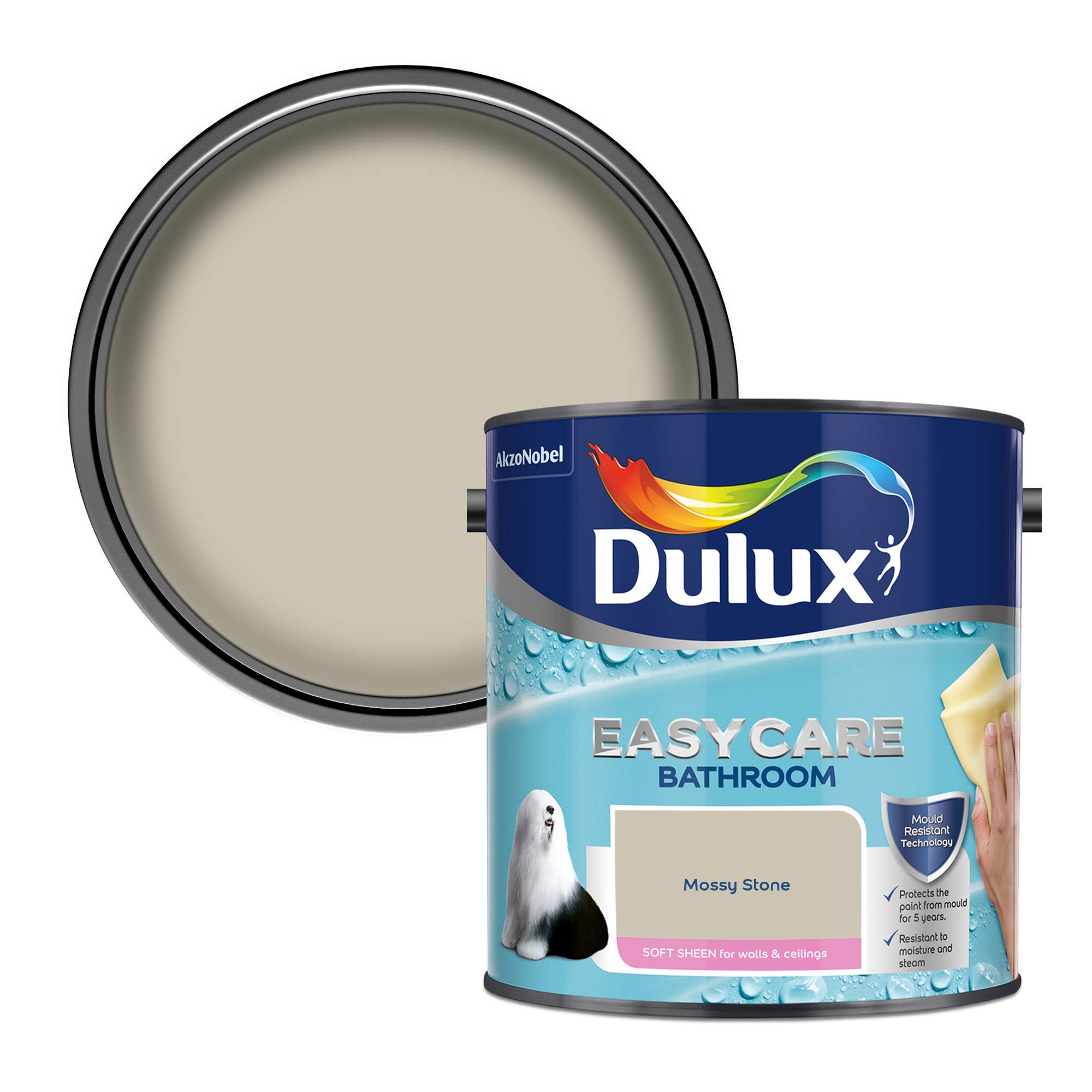 Dulux 5275836 Easycare Bathroom Soft Sheen Emulsion Paint For Walls And Ceilings - Mossy Stone 2.5L — image 1