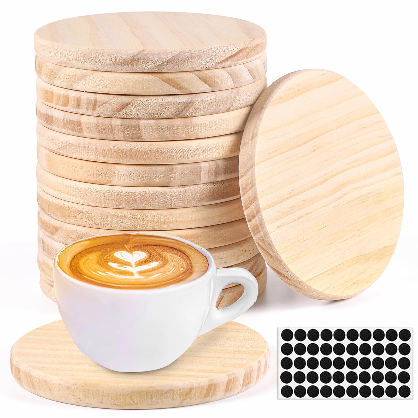 Photo 1 of 14pcs Unfinished Wood Coasters, 4 Inch Round Blank Wooden Coasters for Crafts with Non-Slip Silicon Dots for DIY Stained Painting Wood Engraving Home Decoration Mother Day Gift