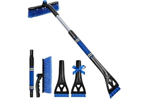 BFONS 34" Extendable Ice Scrapers for Car Windshield 2-in-1 Snow Brush for Car Snow Scraper for Car Snow Scraper and Drush with Ergonomic Foam Grip for Cars, Trucks, SUVs with 360° Pivoting Brush Head Blue