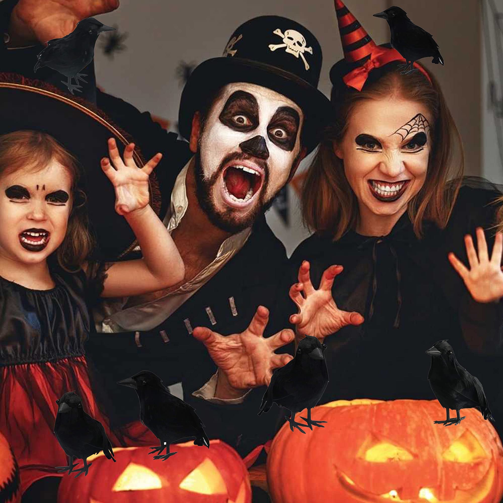 Dazzle Bright Halloween Black Feathered Crows Decor, Holiday Decoration for Indoor Outdoor Home Yard Garden Party Carnival Supplie (12 Pack)