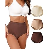 Hotcom High Waist Seamless Underwear for Women Stretch Fabric Covers the Abdomen Lady Panties Full Coverage Briefs 3 Packs