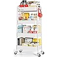TOOLF 4-Tier Metal Rolling Cart with Wheels, Storage Utility Organizer Cart for Kitchen, Bathroom, Office, Baby Essentials & Makeup - Lockable Casters, Easy Assembly, 132 lbs Capacity, White
