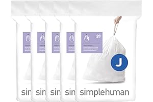 simplehuman Code J 100 Count, Dispenser Pack Custom Fit Liners, Drawstring Trash Bags, 30-45 Liter / 8-12 Gallon, White
