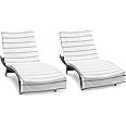 Arkwright Las Rayas Chaise Lounge Cover - Pack of 2 - Terry Towel 100% Striped Soft Cotton with Pocket Holder for Beach Pool Outdoor Chair, 30 x 85 in, Light Grey