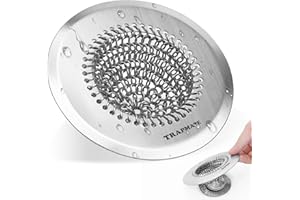TRAPMATE Shower Drain Hair Catcher, 4.4" Easy Clean Bathtub Drain Hair Catcher, Anti-Slip Bath Tub Drain Protector, Upgraded 304 Stainless Steel Shower Sink Drain Cover for Bathroom (Patented Product)