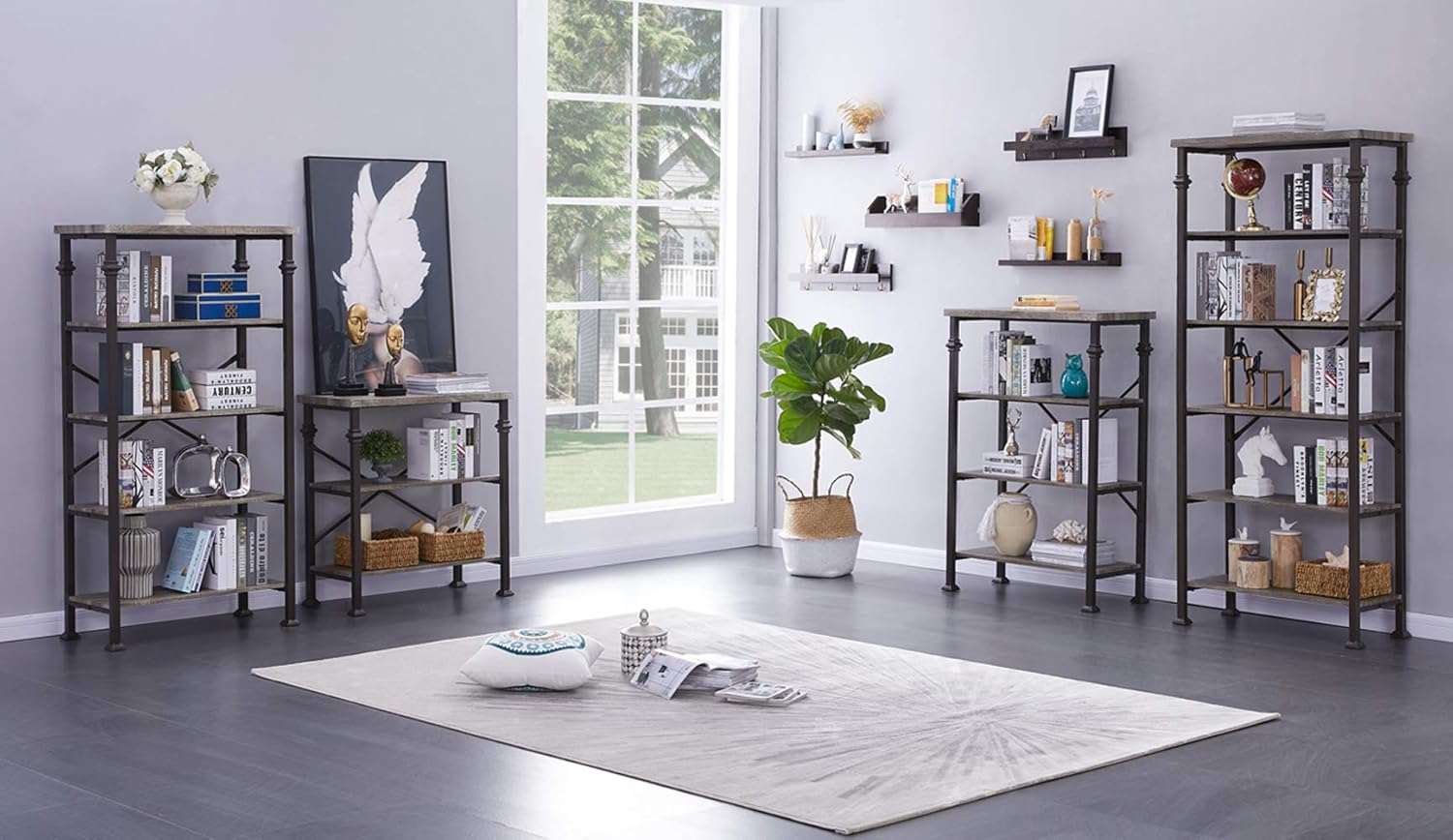 Hombazaar 5-Tier Modern Industrial Bookshelf with Sturdy Metal Frame, Large Book Shelves for Home and Office Organizer, 62.4’’Height: Furniture & Decor