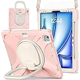 SCSVPN Case for iPad Air 13 inch M3/ M2 (2025/2024) & iPad Pro 12.9 Case 6th/5th/4th/3rd Generation 2022 2021 2020 2018, Protective Cover with Pencil Holder, Rotate Stand/Handle, Shoulder Strap, Pink