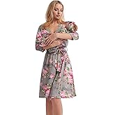 Galabloomer Maternity Robe and Baby Receiving Blanket,Matching Mommy Labor Delivery Robe and Swaddle Set