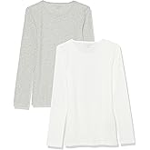 Amazon Essentials Women's Slim-Fit Long Sleeve Rib Knit Crew Neck Top (Available in Plus Size), Pack of 2