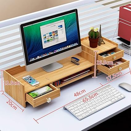 Support De Moniteur En Bois Avec Organisateur De Bureau De Stockage De Tiroirs Support De Moniteur D Ordinateur Portable Tv Cherry Wood B Sans Serrure Amazon Fr Fournitures De Bureau