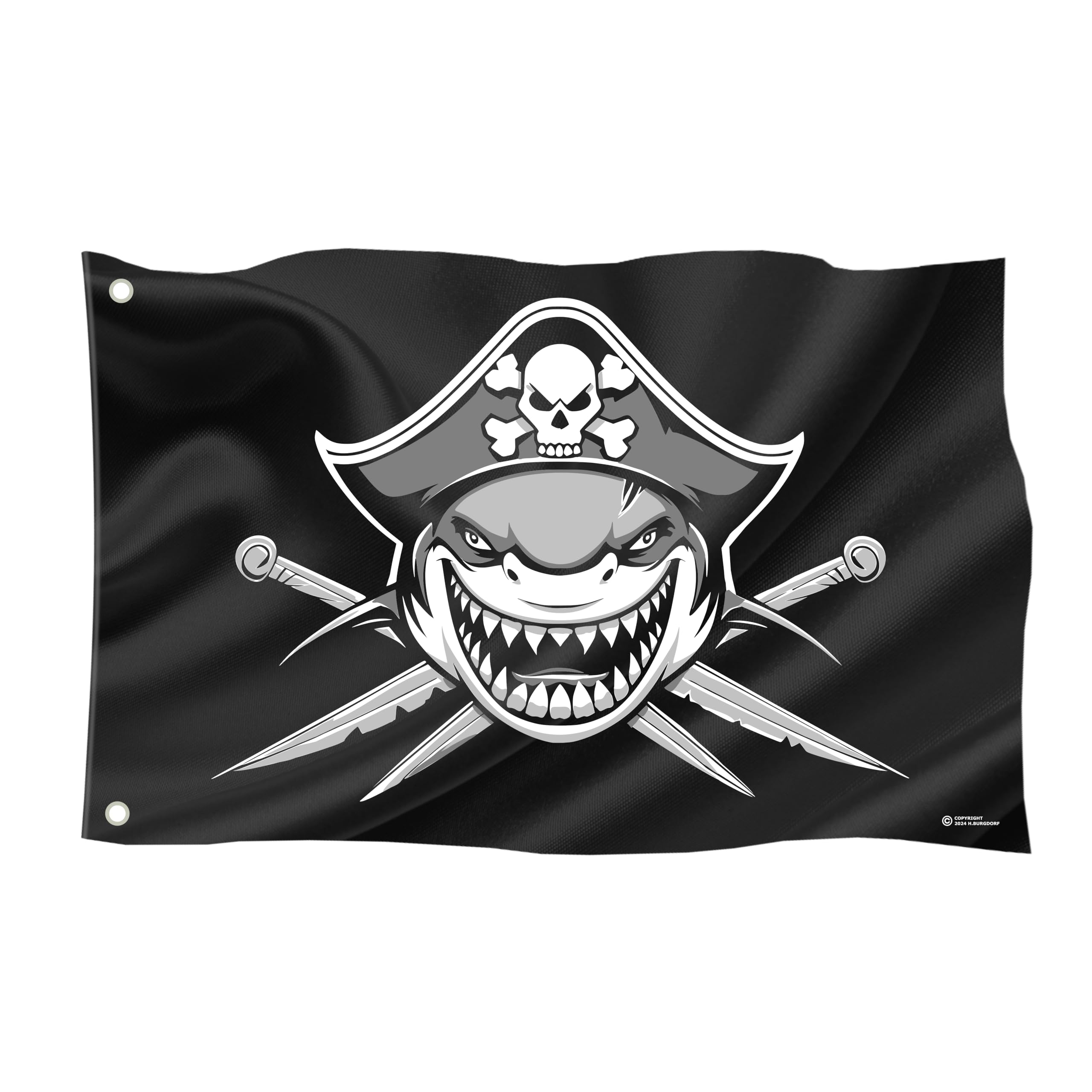 Pirate Flag / 60 x 40 cm / 23.6 x 15.7 Inches / Weatherproof with Eyelets / Outdoor and Indoor / Flag for Flagpole / 100% Polyester (Pirate Shark 1 (Size S)) — image 1
