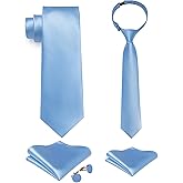 DiBanGu 2PCS Set for Father and Son Tie Silk Mens and Boys Adjustable Necktie & Pocket Square Cufflinks Kids Pre-tied Necktie