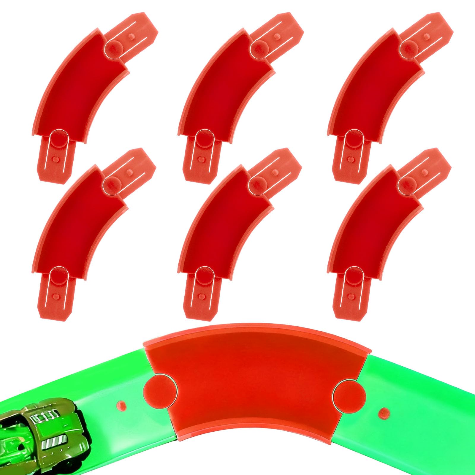 6pcs Turn Track Pieces for Hot Wheels, 45 Degree Curved Race Track Connectors for Toy Car Racetrack Builder Corners Components Parts Set Compatible with Hot Wheels (Red)