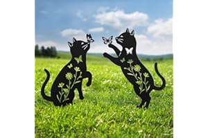 Hokfirm Metal Cat Garden Decor for Outside,Set of 2 Black Cat Silhouette Garden Stakes,Cat Yard Decor Outdoor