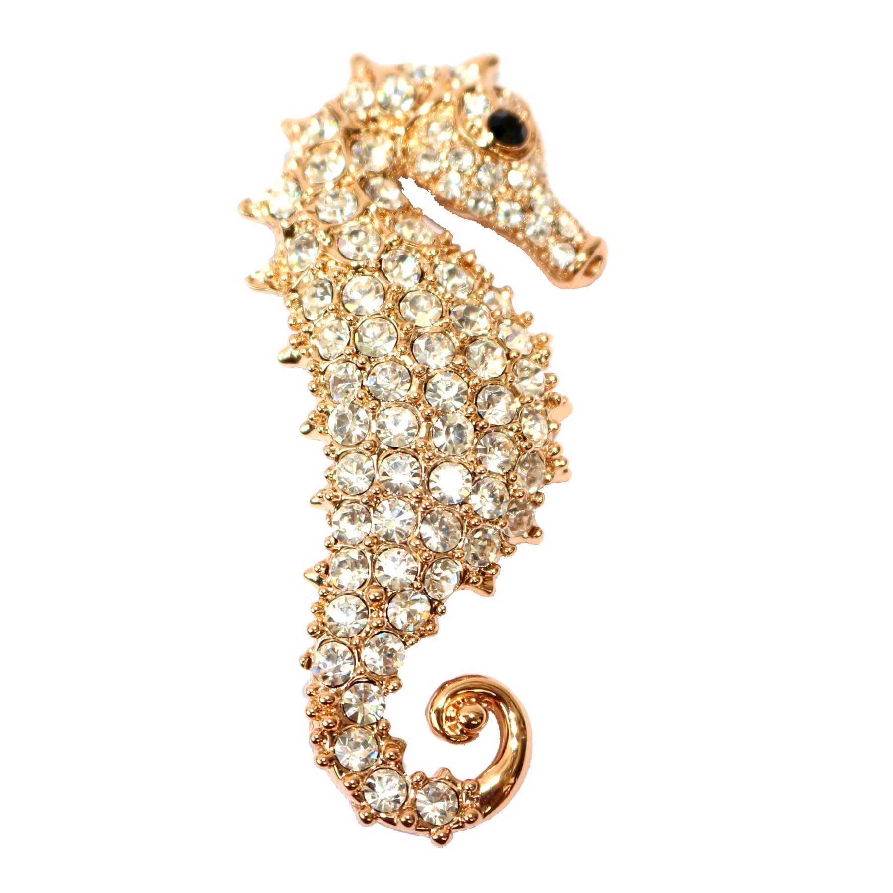 Navachi 18k Gold Plated White Crystal Hippocampus Sea Horse Az7365b Brooch pins
