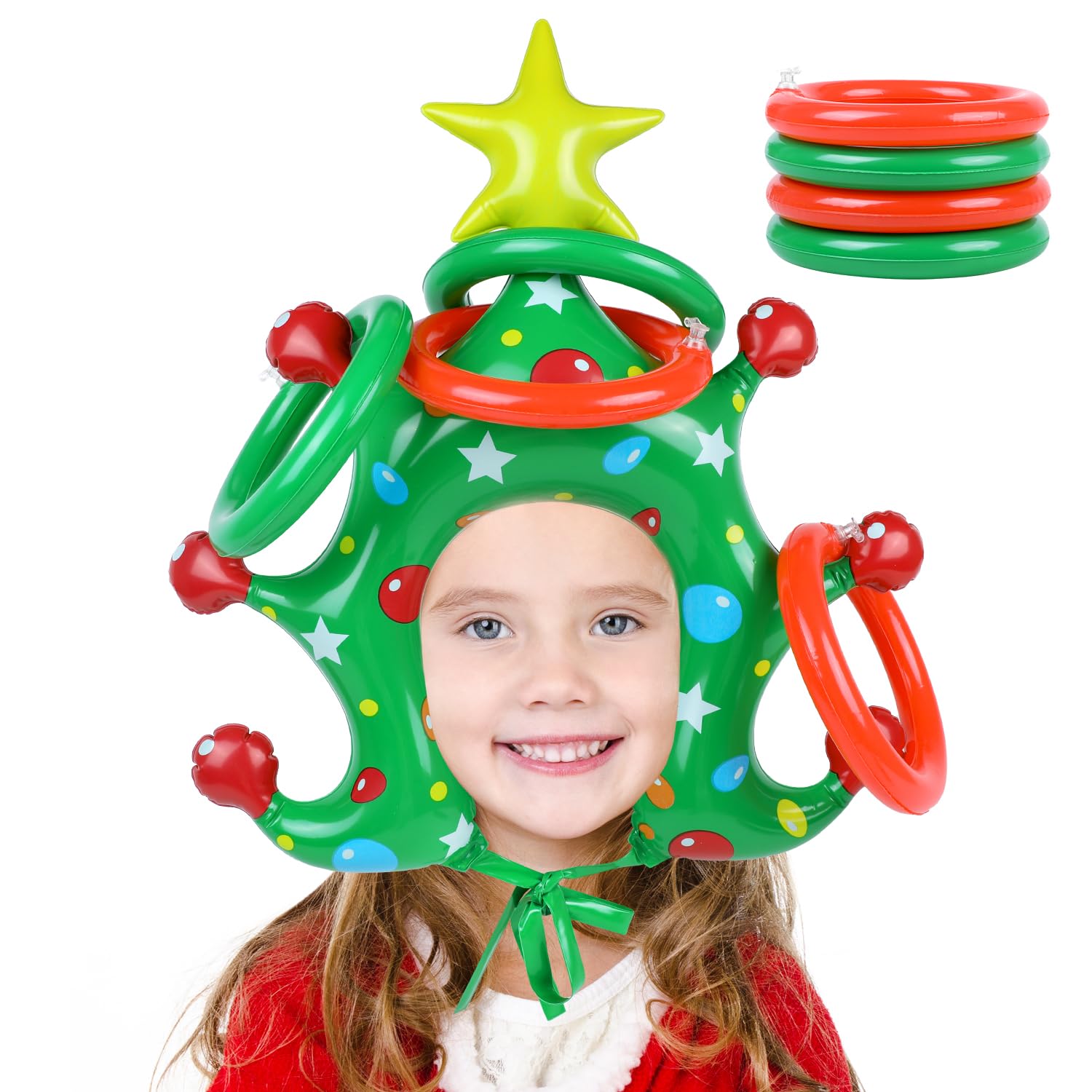 JOFONY Party Ring Toss Game Inflatable Christmas Tree Ring Toss Game, Inflatable Xmas Holiday Party Hat Set for Family Games