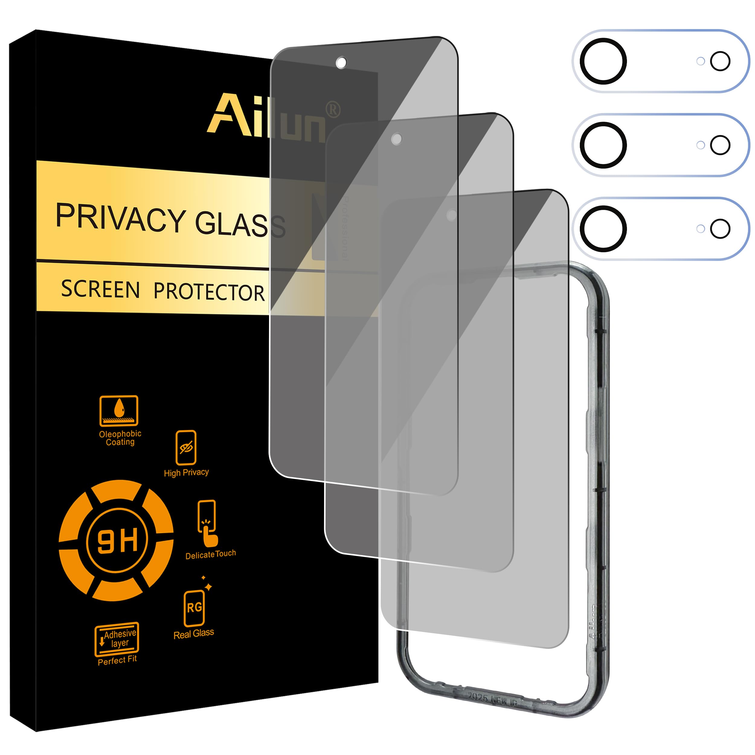 Photo 1 of Ailun 3 Pack for iPhone Air Privacy Screen Protector [6.5 inch]+ 3 Pack Camera Lens Protector with Installation Frame,Dynamic Island Compatible,Anti Spy Tempered Glass[9H Hardness]-HD