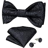 DiBanGu Men Bow Tie Paisley Striped Self-Bow Tie for Men and Silk Woven Bowtie Pocket Square Cufflinks Wedding Party