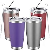 MEWAY 20oz Tumbler 4 Pack Double Wall Vacuum Insulated Travel Mug Bulk, Mix Color Stainless Steel Tumblers with Lid and Straw, Durable Powder Coated Coffee Cups for Cold & Hot Drinks(Color Mix, 4