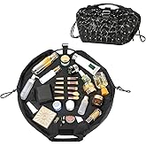 Vomgomfom 20 inch Drawstring Makeup Bag Open Flat,Waterproof Magic Cosmetic Pouch for Women,Tartan