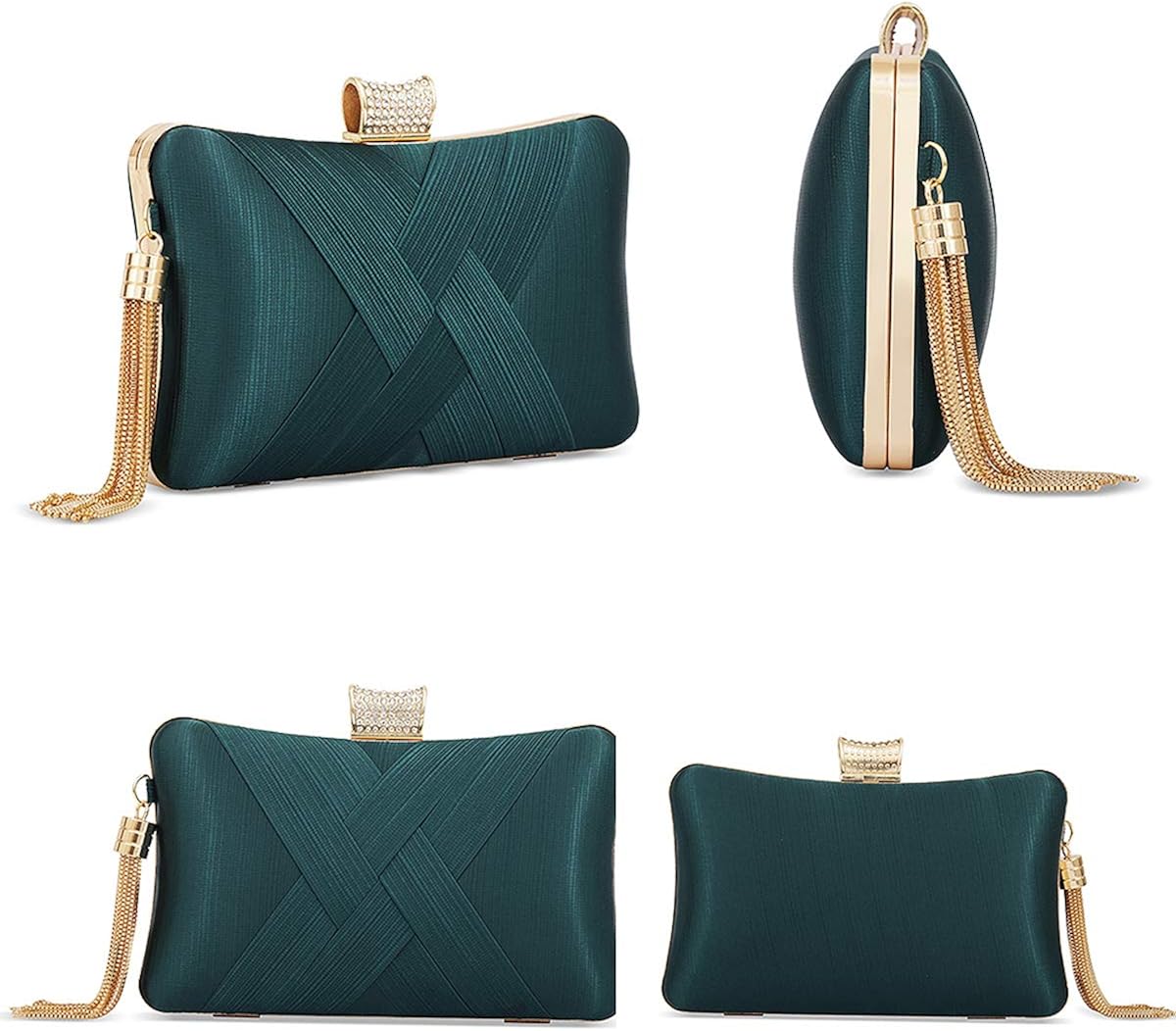 zebrum Womens Evening Clutch Bag, Handbag,Wedding Bag,Ladies Party Clutch Purse,Great Gift Choice(Big Dark Green-Elegant Tassel) - Image 4