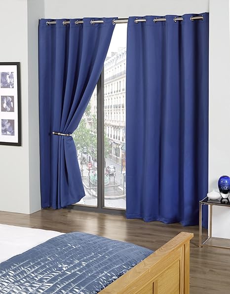 Thermal Eyelet Blackout Curtains By Feathers Linen Blue 66x72