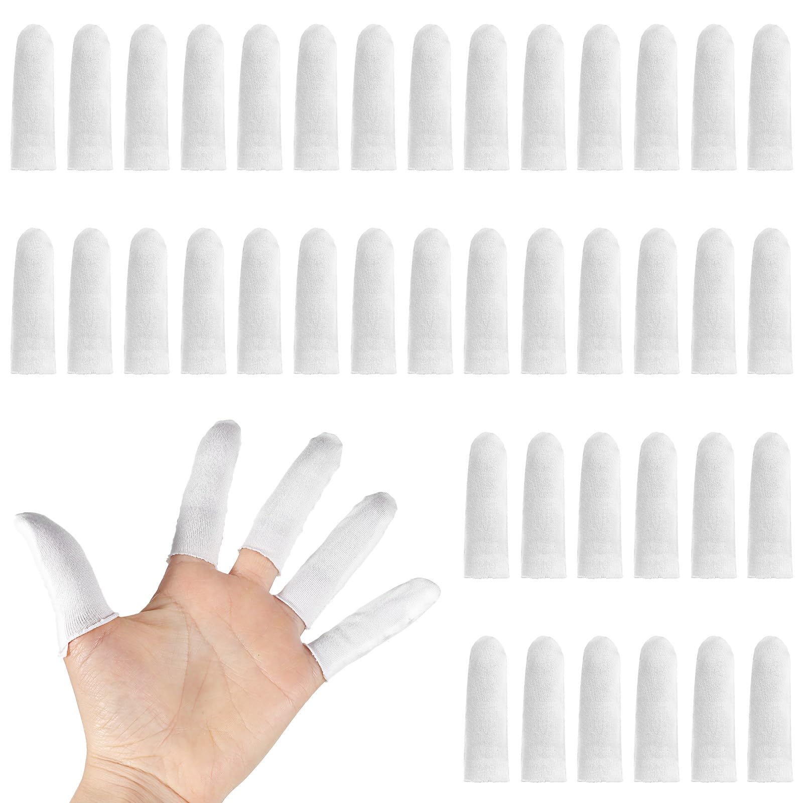 Photo 1 of 100Pcs Cotton Finger Cots, Elastic Finger Sleeves Lightweight Breathable Finger Covers Reusable Thumb Protector Finger Tips Protector for Cargo Handling Handicrafts Electronic Repair Gardening (White)