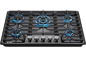 Amdievc 30 inch Gas Cooktop NG/LPG Dual Fuel Gas Stove top with Thermocouple Protection, Black Stainless Steel Gas Stove Top for Kitchen RV