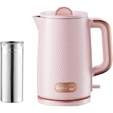 OLEGA Electric Kettle: 1200W Fast Boil Tea Kettles with Tea Infuser 1.5L | Stainless Steel Kettle; Electric Water Kettle with Strainer; Plastic Free Teapot; Auto Shut-Off Water Boiler